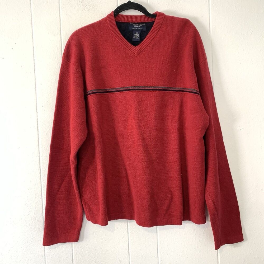 Vtg American Eagle Sweater Mens XL Red Black Stripe Ribbed Cotton Y2K 90s